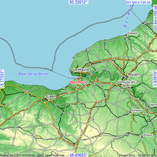 Topographic map of Honfleur