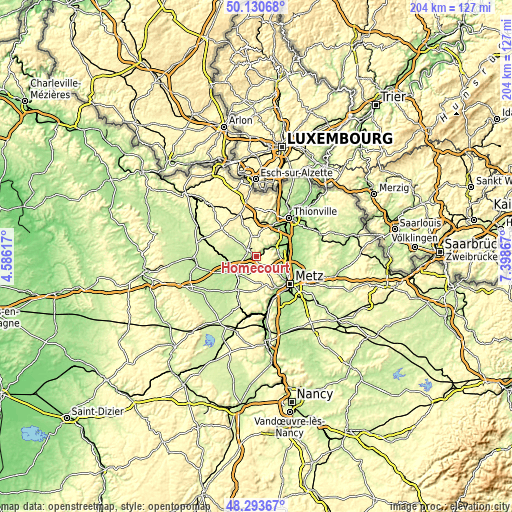 Topographic map of Homécourt