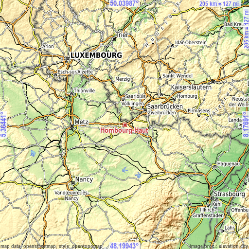 Topographic map of Hombourg-Haut