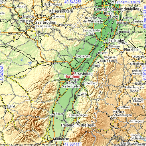Topographic map of Hœnheim