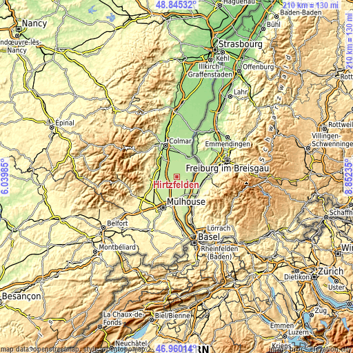 Topographic map of Hirtzfelden