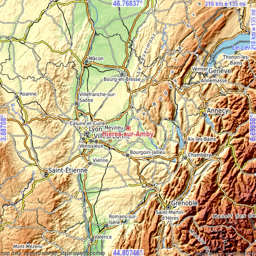 Topographic map of Hières-sur-Amby