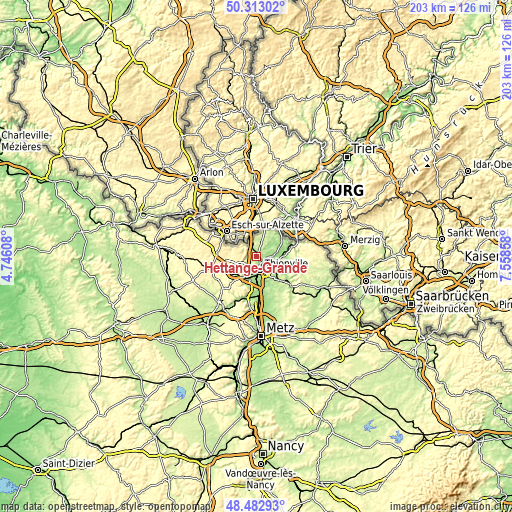 Topographic map of Hettange-Grande