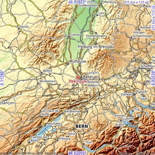 Topographic map of Hésingue