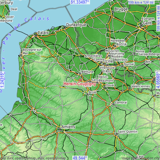 Topographic map of Hersin-Coupigny