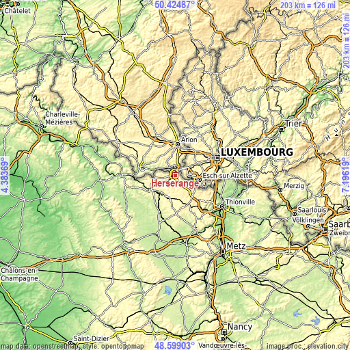 Topographic map of Herserange