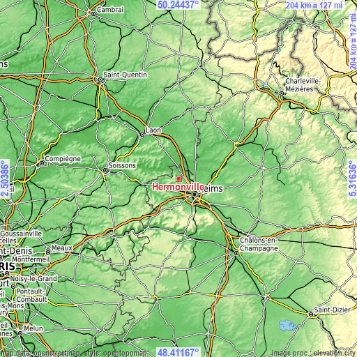 Topographic map of Hermonville