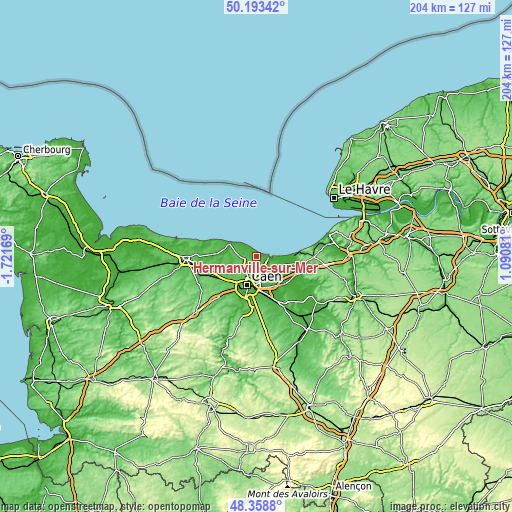 Topographic map of Hermanville-sur-Mer