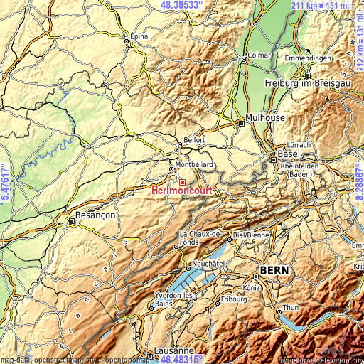 Topographic map of Hérimoncourt