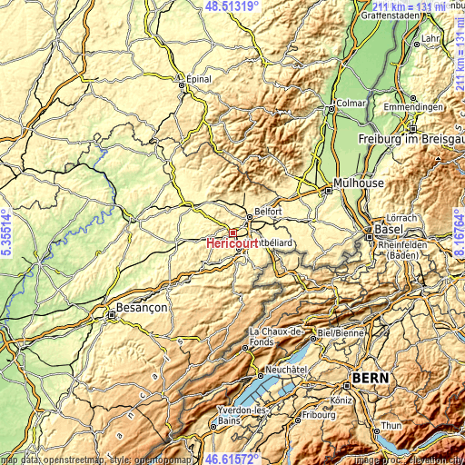 Topographic map of Héricourt