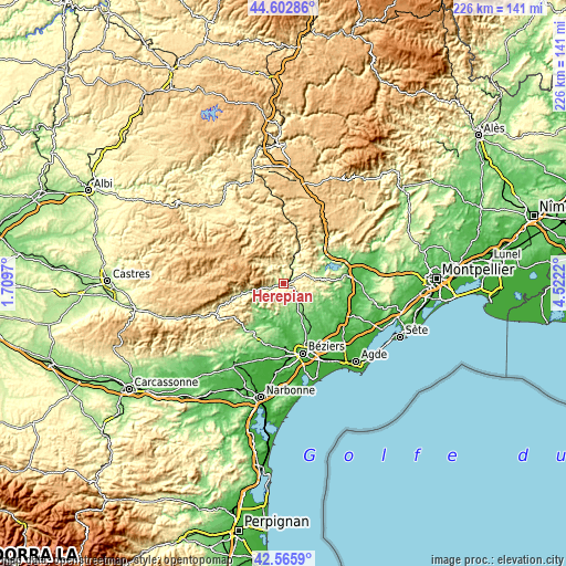 Topographic map of Hérépian