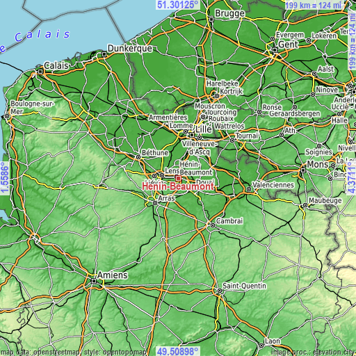 Topographic map of Hénin-Beaumont