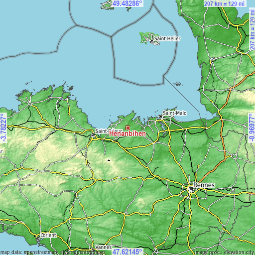 Topographic map of Hénanbihen