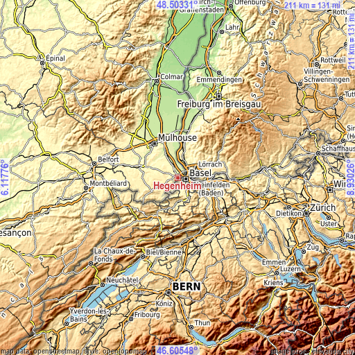 Topographic map of Hégenheim
