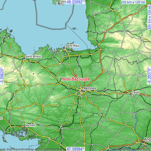 Topographic map of Hédé-Bazouges