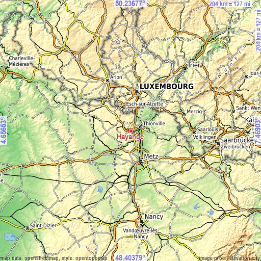 Topographic map of Hayange