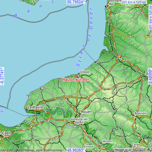 Topographic map of Hautot-sur-Mer