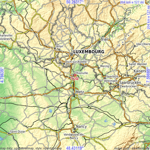 Topographic map of Yutz