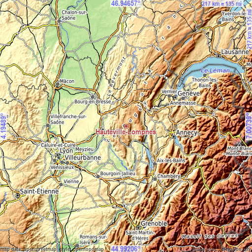 Topographic map of Hauteville-Lompnes