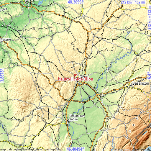 Topographic map of Hauteville-lès-Dijon