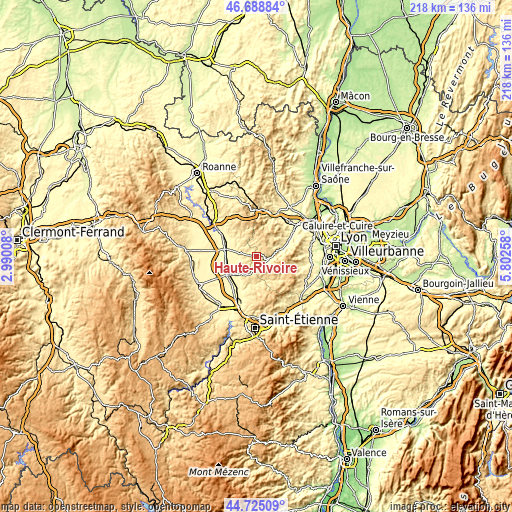 Topographic map of Haute-Rivoire