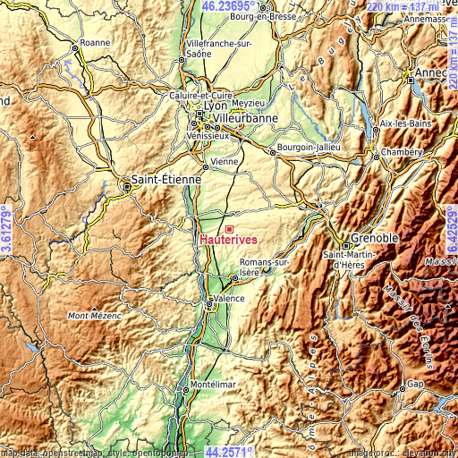 Topographic map of Hauterives