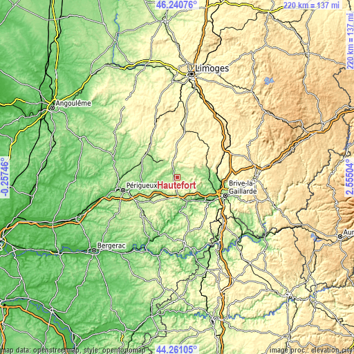 Topographic map of Hautefort