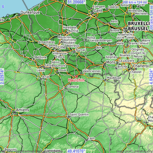 Topographic map of Haulchin