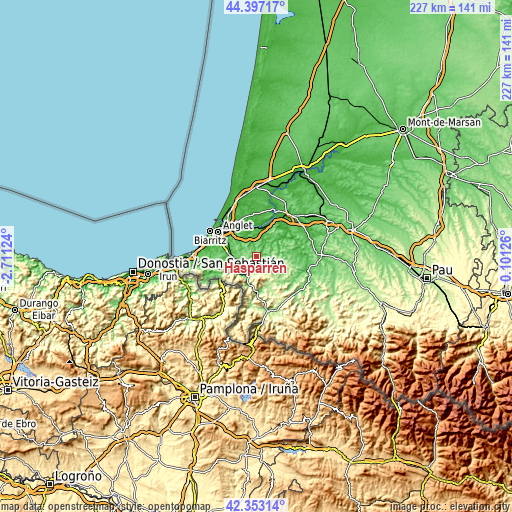 Topographic map of Hasparren