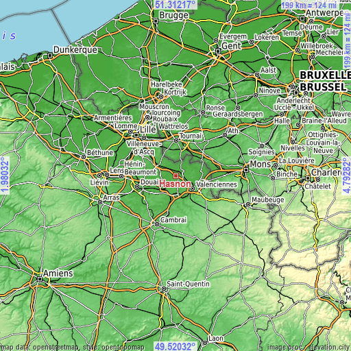 Topographic map of Hasnon