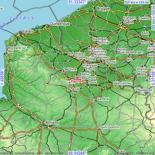 Topographic map of Harnes