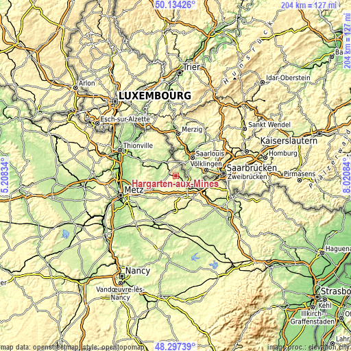 Topographic map of Hargarten-aux-Mines