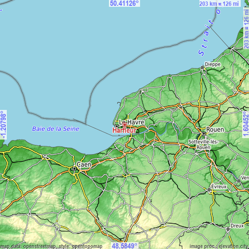 Topographic map of Harfleur