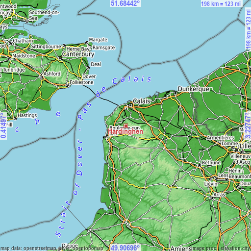 Topographic map of Hardinghen