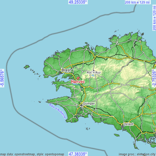 Topographic map of Hanvec