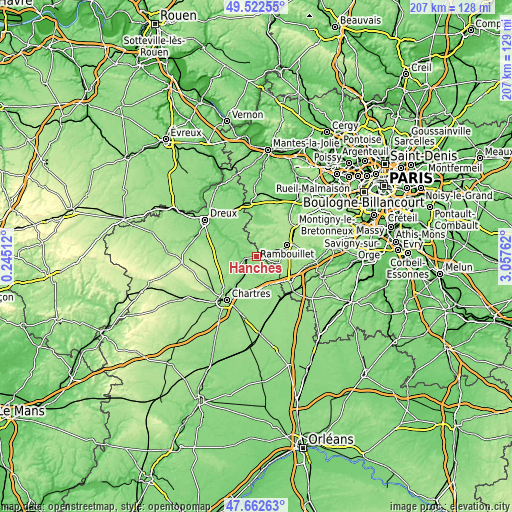 Topographic map of Hanches