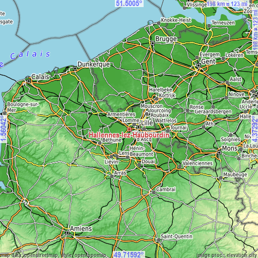 Topographic map of Hallennes-lez-Haubourdin