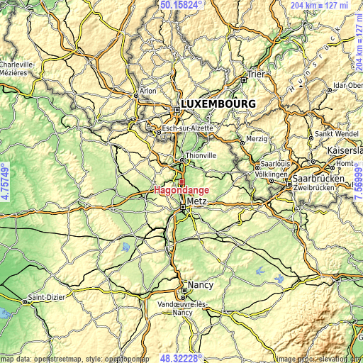 Topographic map of Hagondange