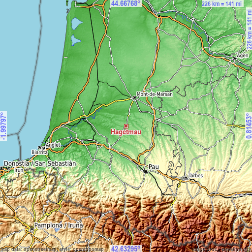 Topographic map of Hagetmau