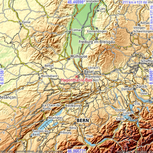 Topographic map of Hagenthal-le-Bas