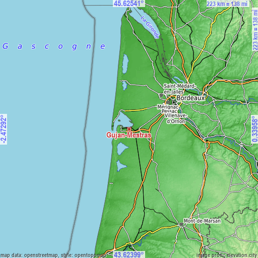 Topographic map of Gujan-Mestras