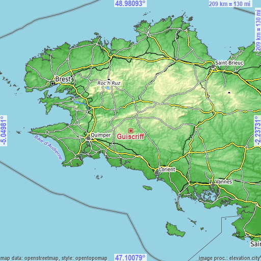 Topographic map of Guiscriff