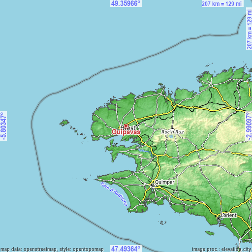 Topographic map of Guipavas