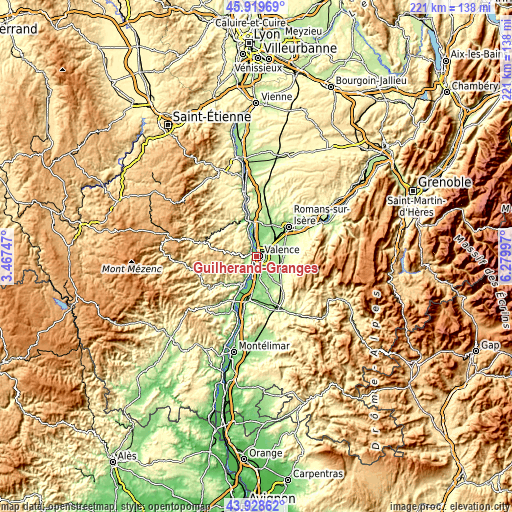 Topographic map of Guilherand-Granges