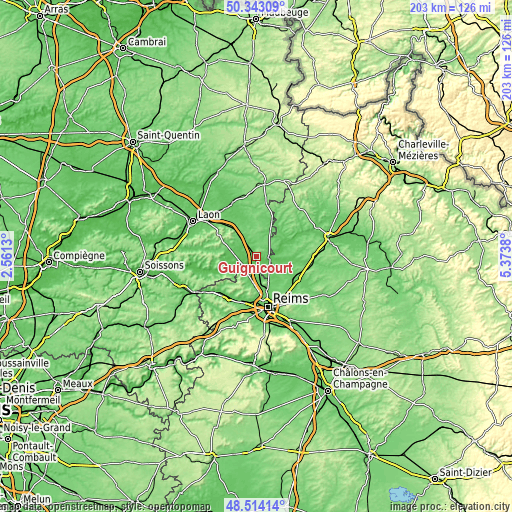 Topographic map of Guignicourt