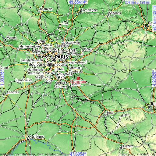 Topographic map of Guignes