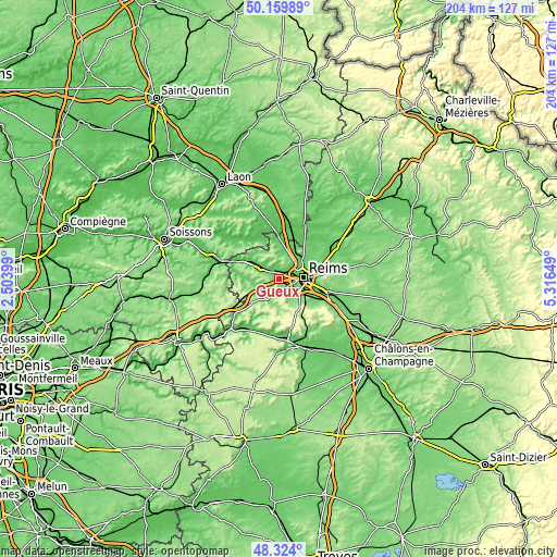 Topographic map of Gueux