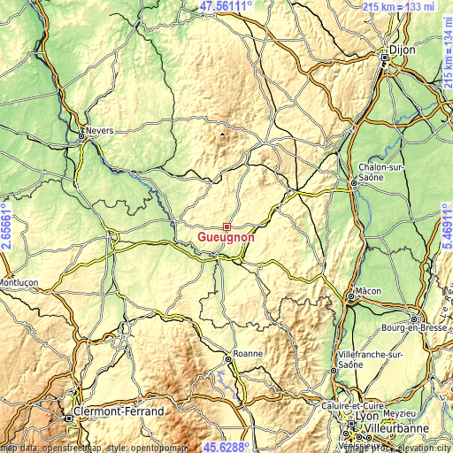 Topographic map of Gueugnon