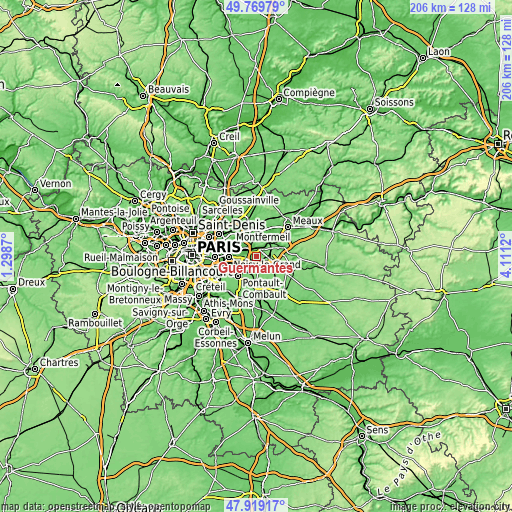 Topographic map of Guermantes