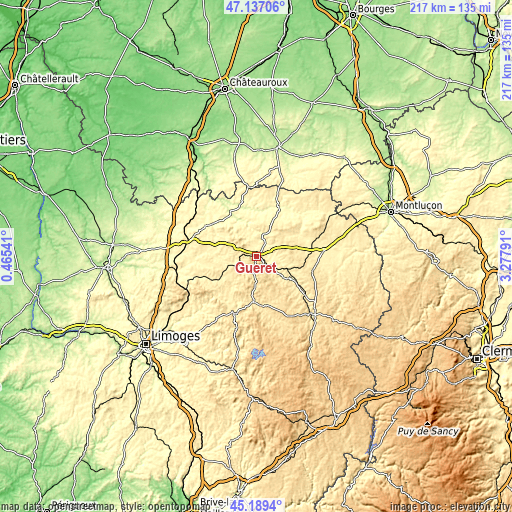 Topographic map of Guéret